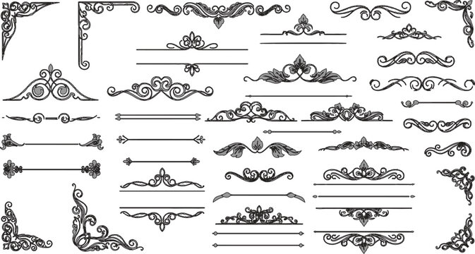 The image  vintage features a collection of 20 green ornamental dividers, elegantly displayed against a clean white background. These dividers are arranged in four rows, with five unique designs 