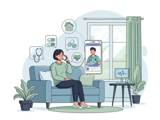 Remote Healthcare Consultation Woman Discussing Health with Doctor via Mobile Device at Home