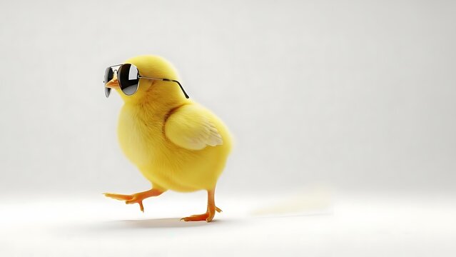 Adorable Yellow Chick Wearing Sunglasses Walking Confidently.