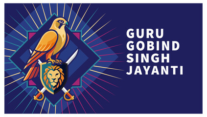 Fototapeta premium Guru Gobind Singh Jayanti Falcon Hawk Shield Kirpan Vector