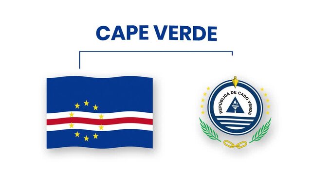 Animated Cape Verde Flag Waving with Realistic Fabric Texture and Detailed Emblem, Perfect for National Celebrations