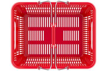 Empty Red Shopping Basket, top view, transparent background