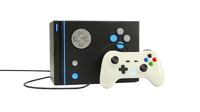 Gaming Console with Controller on White Background