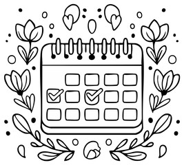 Decorative Calendar Illustration with Floral Elements for Planning and Scheduling Activities