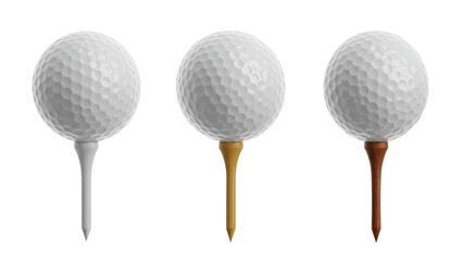 Three golf balls on tees png isolated on transparent background