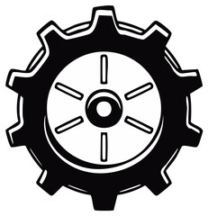 Obraz premium Black and white illustration of a single gear wheel with internal spokes and teeth