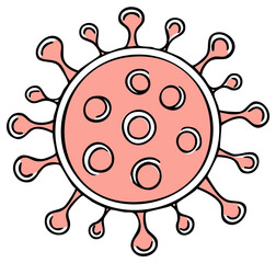 Obraz premium Stylized illustration of a pink virus particle with circular internal structures and spike projections
