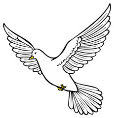 Obraz premium Dove Soaring Gracefully Symbolic Winged Freedom, Peace, Serenity in Upward Flight Illustration, Minimalist Design, Clean Outline, Vector Art