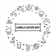 A Professional Environmental World Water Day Symbol, Showcasing Natural Conservation and Digital Sustainability Hydration Ecology Resource in a Flat Design Minimalist Vector for Awareness Global.