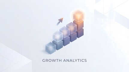 A 3D bar graph illustrating growth analytics with a rising arrow