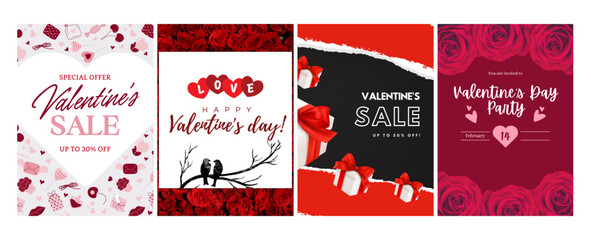 Collection of vibrant valentine's day designs for sales, celebrations, and romantic greetings