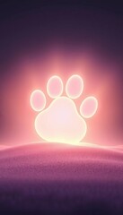 A stylized paw imprint rendered in glowing pastel hues, appearing to emerge from a soft, airy landscape below, evoking a sense of delicate charm,  unique art,  creative imagery