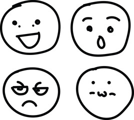 Fototapeta premium Cute Hand Drawn Emoji Faces with Different Expressions