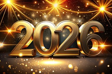 Golden 2026 New Year celebration with sparkling fireworks and lights