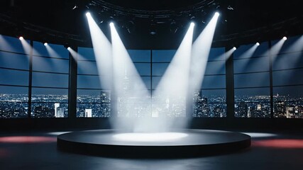 Illuminated Stage with City View - A Captivating Performance Space.
