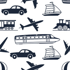 Ultra vector illustration of various transportation vehicles and logistics symbols for urban mobility and shipping services.