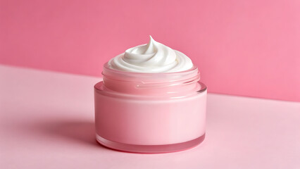 Creamy pink moisturizer in jar