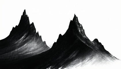  watercolor Black and white mountain landscape with rocky peaks, sky, and natural scenery