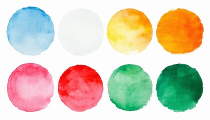 A vibrant set of colorful watercolor Easter eggs featuring artistic paint brush textures and round vector shapes in a green and yellow decorative pattern design element