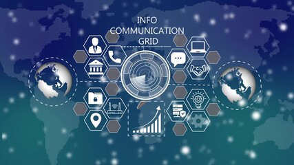 Info Communication Grid Global Network System technology map background concept. 4k Video animation.  - Powered by Adobe