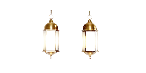 Two gold lanterns on white background isolated on a transparent background