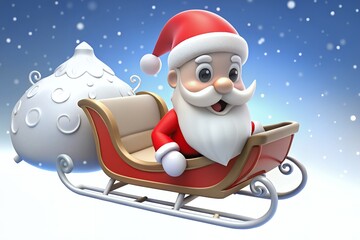 Cheerful Santa Claus riding in a festive red sleigh through snowy night
