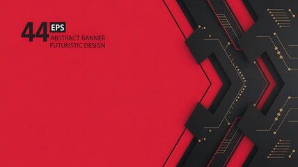 Abstract Red & Black Futuristic Banner with Tech Lines & Modern Geometric Shapes, 44 EPS Vector