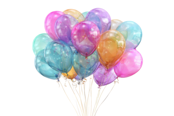 Colorful balloons float together in a cluster, ready for a special event or celebration