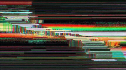Glitch art displaying colorful distortions and patterns during the digital processing of graphics at a computer workstation