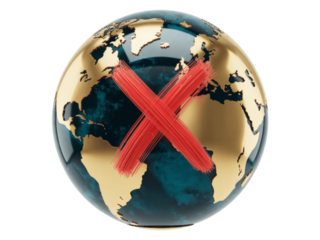 Globe with red x marked isolated on transparent background