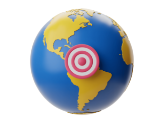 Globe with target on south america isolated on transparent background