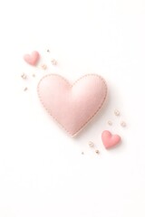 Fototapeta premium Felt Heart and Pearls on White Background photo (27