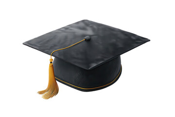 Graduation cap with yellow tassel on a white background for academic celebrations and achievements