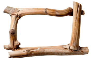 A bamboo frame shows organic curves with open spaces in the center. The frame is isolated on a transparent background, suitable for various design purposes