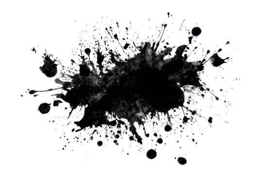 Black ink splash on white background creating a dynamic effect for art and design projects - Powered by Adobe