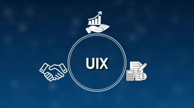 UIX Concept Graphic with Icons for Partnership Growth and Finance on Blue Background user experience