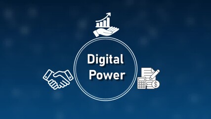 Business concept with Digital Power text and icons for handshake growth and finance on a blue gradient background - Powered by Adobe