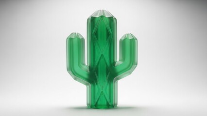 Abstract green crystal cactus on a clean white background, symbolizing resilience and growth.