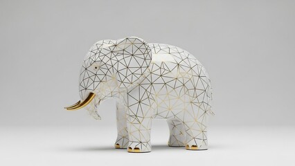 Elegant white elephant figurine with geometric pattern and gold accents
