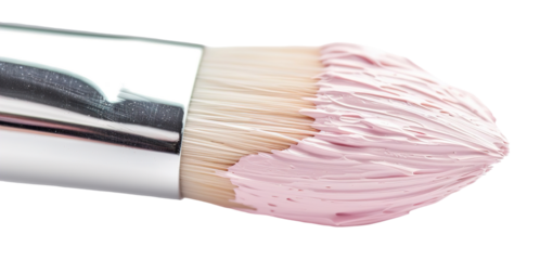 A craft brush is shown with a tip covered in pastel paint. The transparent background allows for easy placement on various surfaces. This brush is useful for arts and crafts projects