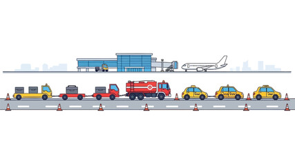 Airport road with various vehicles including taxis and a fire truck © Anjumanara Rakhi