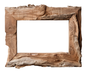 Wood frame made from farmhouse style wood with strong grain showing an empty center ready for artwork or photos. The frame has a rustic design that fits any decor