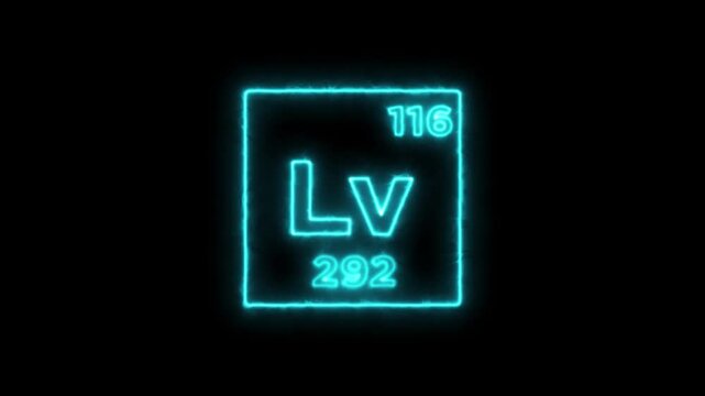 Livermorium periodic table element symbol hologram, chemical element Periodic Table, atomic weight element number on black background in 4K