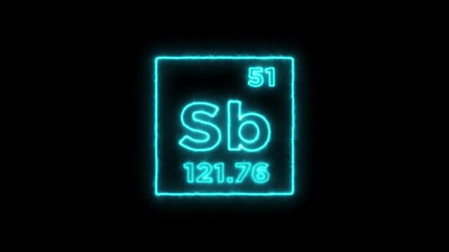 Antimony periodic table element symbol hologram, chemical element Periodic Table, atomic weight element number on black background in 4K