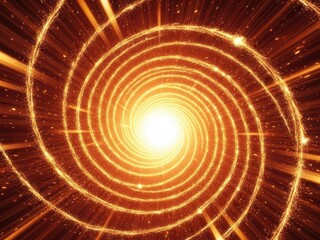 A vibrant fractal burst background features a swirling orange and red spiral pattern with a glowing energy vortex and celestial star design for a dynamic motion art texture