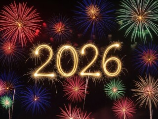 Happy New Year 2026 fireworks lighting up the night sky in a colorful celebration
