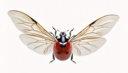 Detailed Macro View of a Ladybug with Wings Fully Spread