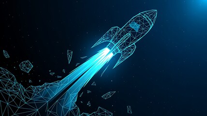 Angled Wireframe Rocket Launch | Dynamic Digital Space Exploration Concept