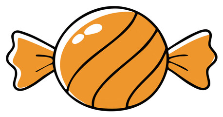 Orange candy illustration with black outline and diagonal stripes