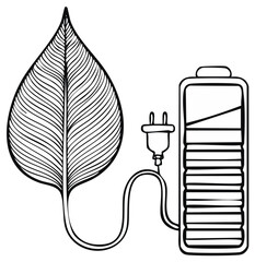 Eco friendly charging illustration of leaf connecting to battery